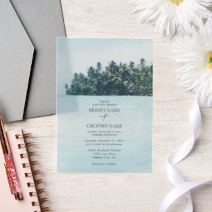 Tropical Watercolor Palms & Beach Wedding Vellum Invitations