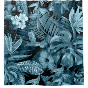 Tropical Watercolor Paradise: Jungle Blossom Shower Curtain