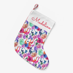 Tropical Watercolor Pattern   Add Your Name Small Christmas Stocking
