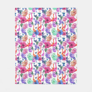 Tropical Watercolor Pattern Fleece Blanket