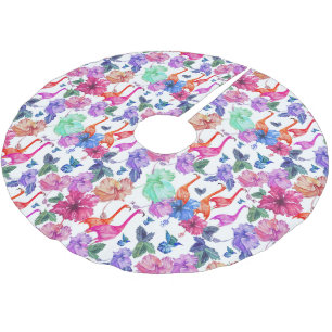 Tropical Watercolor Pattern Monogram Brushed Polyester Tree Skirt