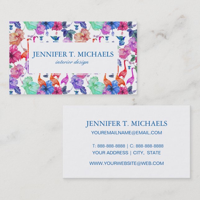Tropical Watercolor Pattern | Monogram Business Card (Front/Back)