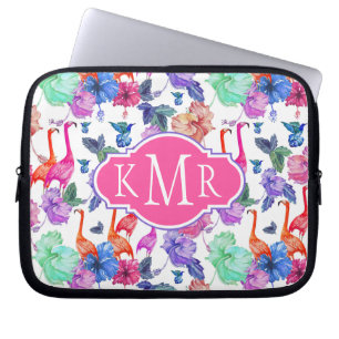 Tropical Watercolor Pattern   Monogram Laptop Sleeve