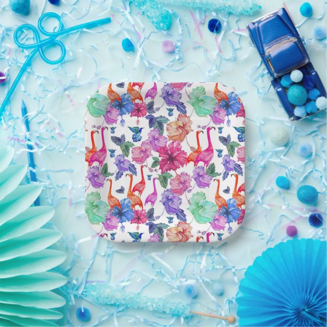 Tropical Watercolor Pattern Paper Plate (Party)