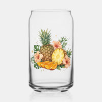 Tropical Watercolor Pineapple and Hibiscus Floral