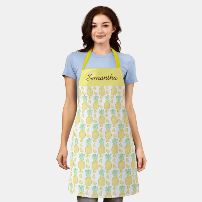 Tropical Watercolor Pineapple  Apron (Worn)