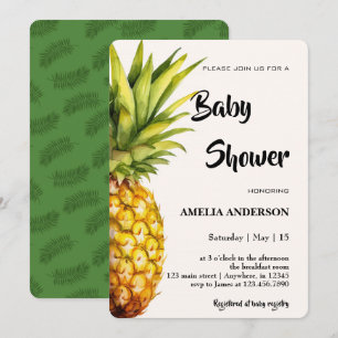Tropical Watercolor Pineapple Baby Shower Invitation