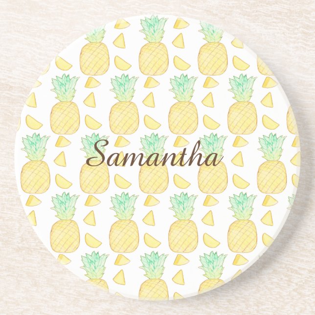 Tropical Watercolor Pineapple  Coaster (Front)