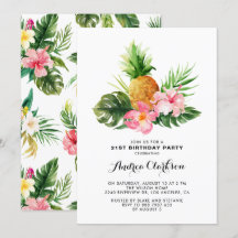 Tropical Watercolor Pineapple Floral Birthday