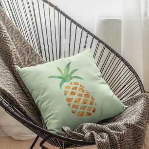 Tropical Watercolor Pineapple Green Cushion