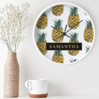 Tropical Watercolor Pineapple Pattern With Name