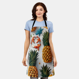 Tropical Watercolor Pineapple Seamless Pattern Apron