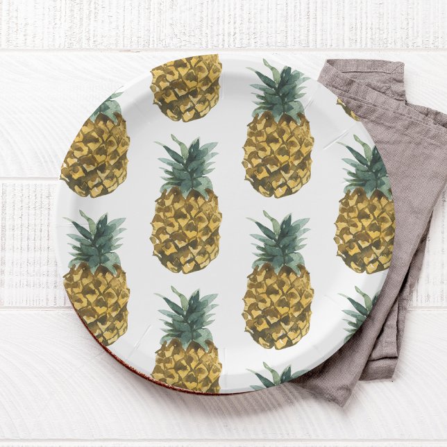 Tropical Watercolor Pineapple Seamless Pattern Paper Plate (Creator Uploaded)