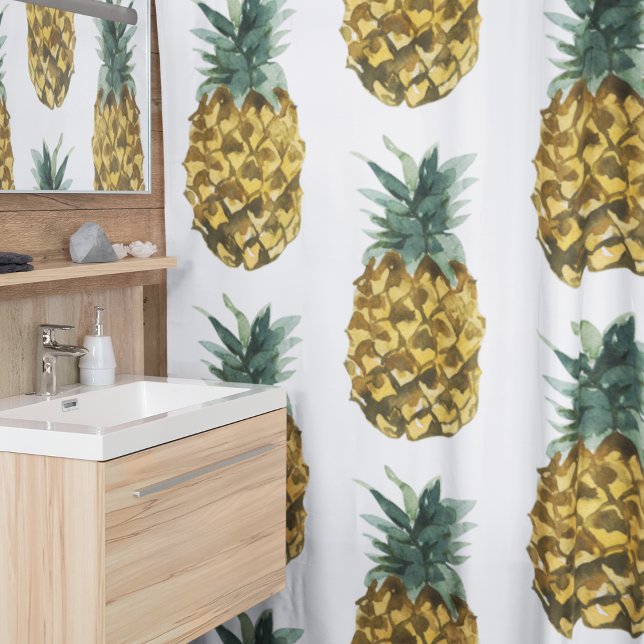Tropical Watercolor Pineapple Seamless Pattern Shower Curtain (Creator Uploaded)