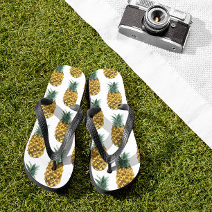 Tropical Watercolor Pineapple Seamless Pattern Thongs