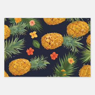 Tropical Watercolor Pineapple Seamless Pattern Wrapping Paper Sheet