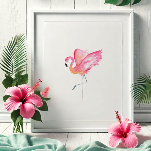 Tropical Watercolor Pink Flamingo Poster (Watercolor pink flamingo print by Victoria Grigaliunas of Do Tell A Belle)