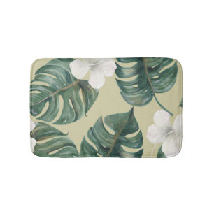 Tropical watercolor plants: seamless pattern. bath mat