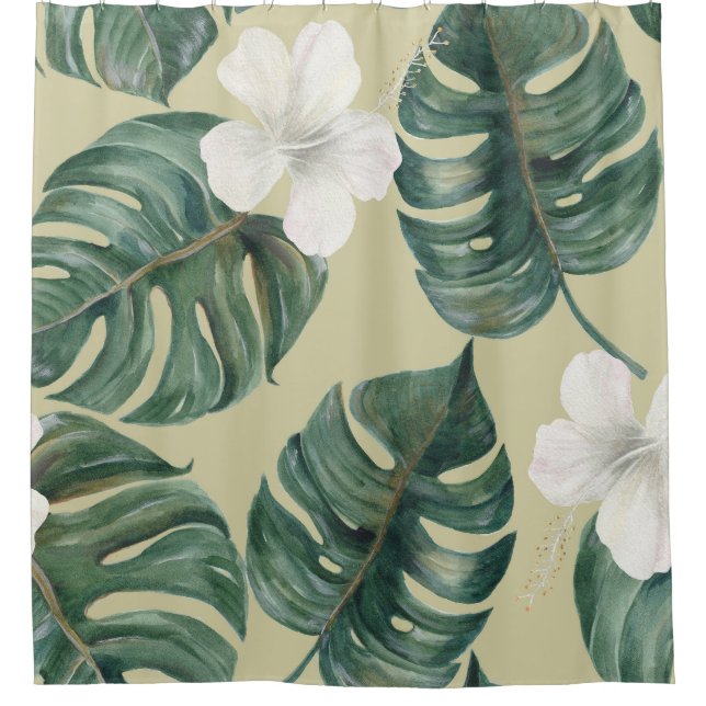 Tropical watercolor plants: seamless pattern. shower curtain (Front)