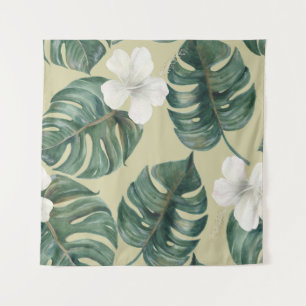Tropical watercolor plants: seamless pattern. tapestry
