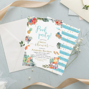 Tropical Watercolor Poolside Summer Bridal Shower Invitation