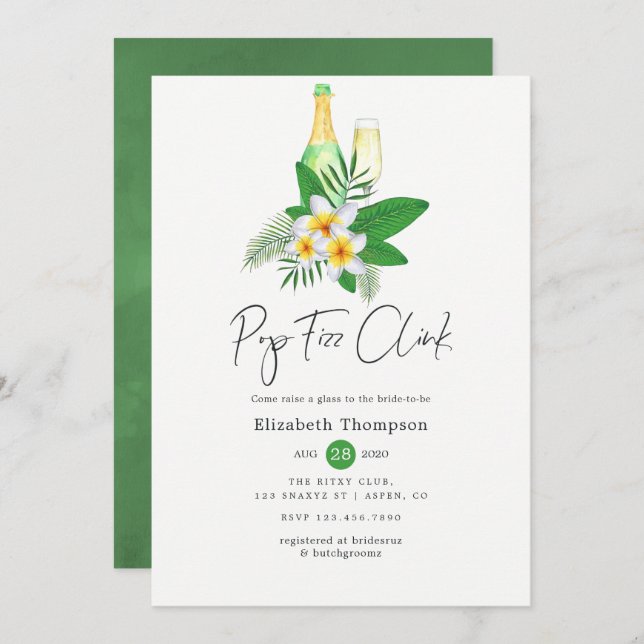 Tropical Watercolor Pop Fizz Clink Invitation (Front/Back)