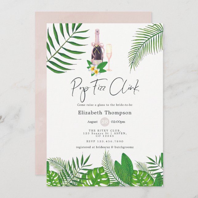 Tropical Watercolor Pop Fizz Clink Invitation (Front/Back)