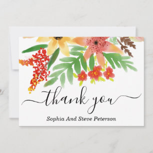 Tropical Watercolor Red And Yellow Flower Wedding Thank You Card
