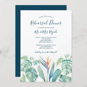 Tropical Watercolor Rehearsal Dinner Invitation
