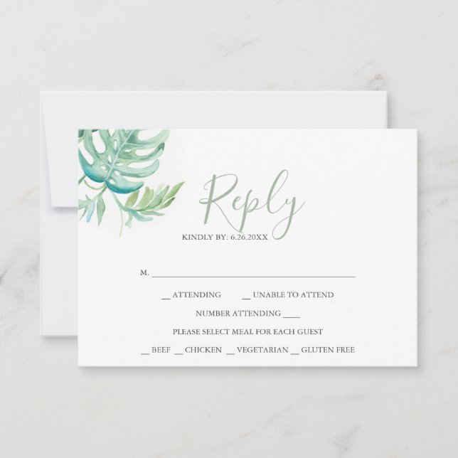Tropical Watercolor Reply RSVP Cards (Front)