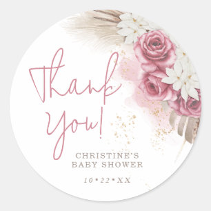 Tropical Watercolor Roses Baby Shower Classic Round Sticker