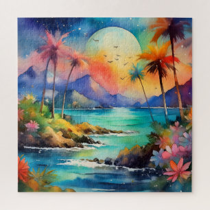 tropical watercolor scene puzzle