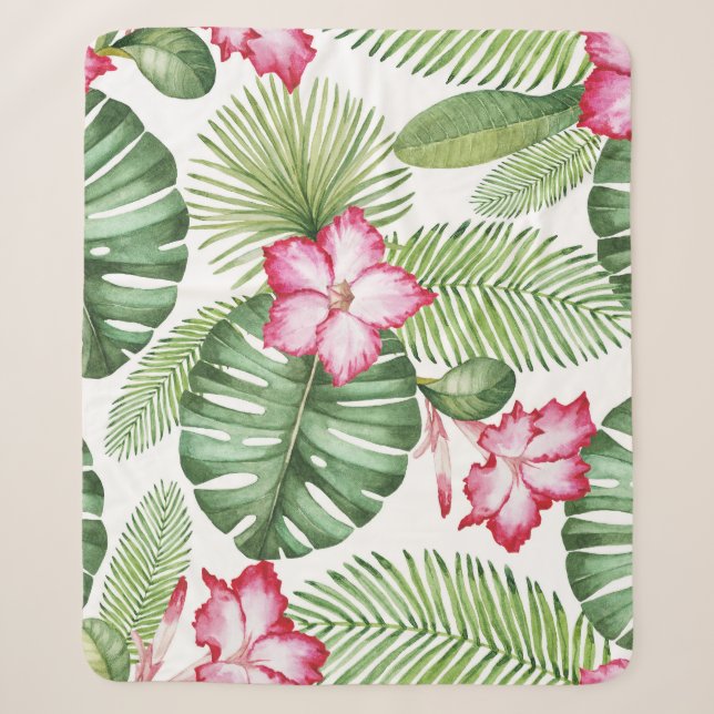 Tropical Watercolor: Seamless Pattern Sherpa Blanket (Front)