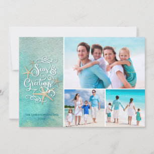 Tropical Watercolor SEAsons Greetings Stripes Holiday Card