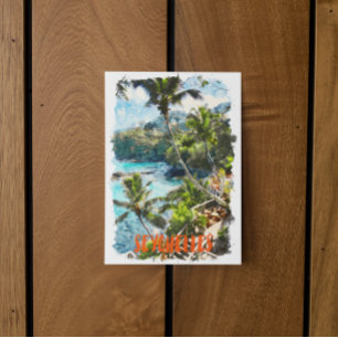 Tropical Watercolor Seychelles Island Painting Postcard