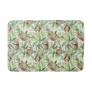Tropical Watercolor Sloth Pattern Bath Mat