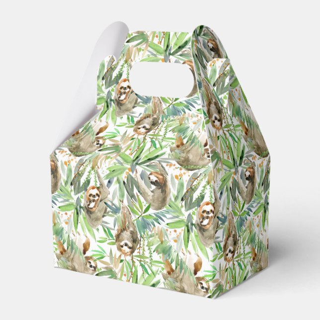 Tropical Watercolor Sloth Pattern Favour Box (Front Side)