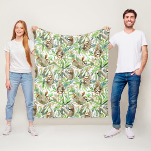 Tropical Watercolor Sloth Pattern Fleece Blanket