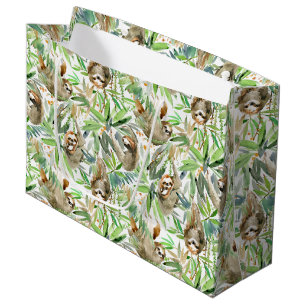 Tropical Watercolor Sloth Pattern Large Gift Bag