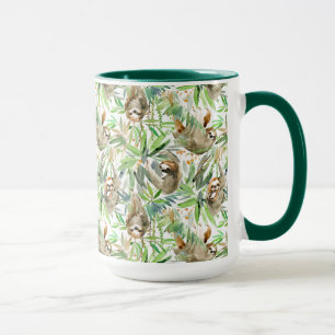 Tropical Watercolor Sloth Pattern Mug
