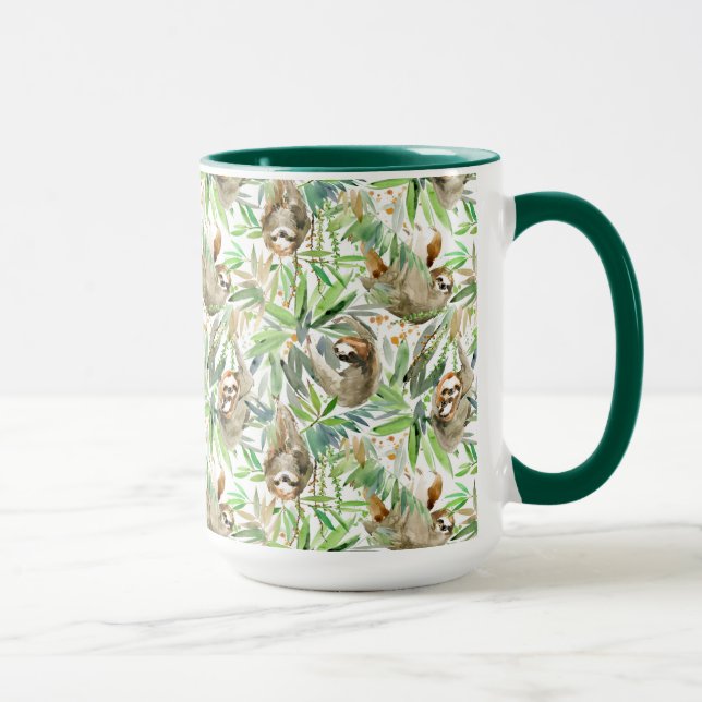 Tropical Watercolor Sloth Pattern Mug (Right)
