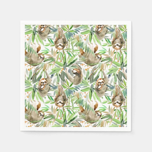 Tropical Watercolor Sloth Pattern Napkin (Front)