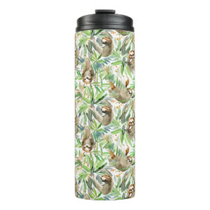 Tropical Watercolor Sloth Pattern Thermal Tumbler