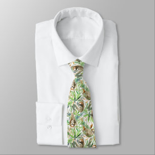 Tropical Watercolor Sloth Pattern Tie