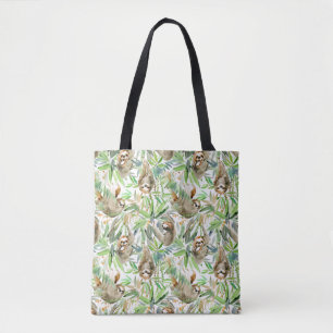 Tropical Watercolor Sloth Pattern Tote Bag