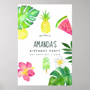 Tropical Watercolor Summer Birthday Poster