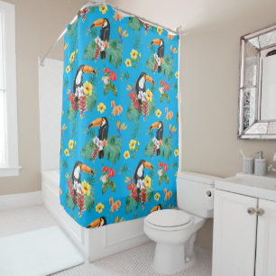 Tropical Watercolor Toucans Shower Curtain