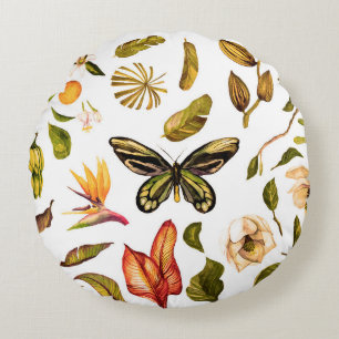 Tropical Watercolor Vintage set with isolated obje Round Cushion