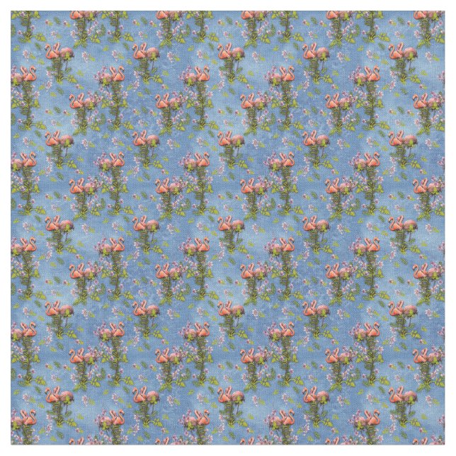 Tropical Watercolors of Flamingos Repeat Print Fabric (Close Up)