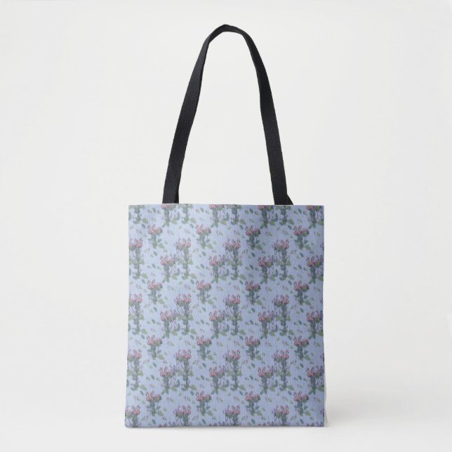 Tropical Watercolors of Flamingos Repeat Print Tote Bag (Front)